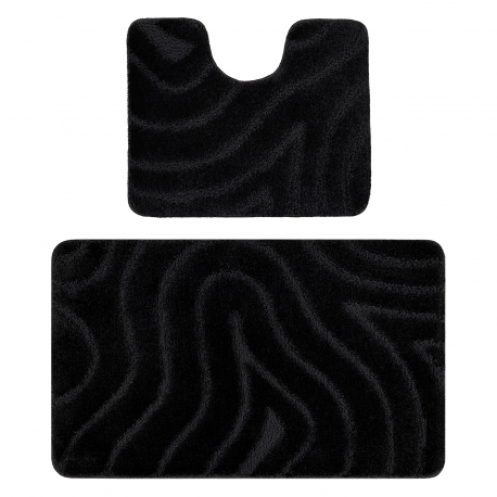Set da bagno due pezzi tappeto SUPREME WAVES, antiscivolo, morbido - nero