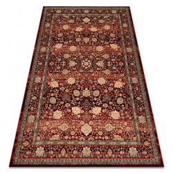 Tapis en laine KASHQAI 4365 300 Fleurs, cadre bordeaux / beige