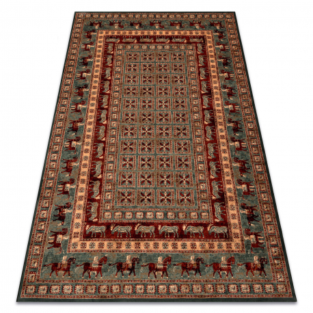Wool carpet KASHQAI 4301 401 oriental, frame green / terracotta