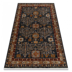 Tapis KESHAN franges Cadre oriental 6174/53511 bleu foncé / bordeaux