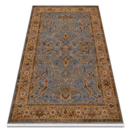 Tapis en laine KESHAN franges, Cadre oriental 7875/53544 beige / bleu