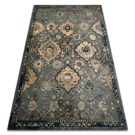 Wool carpet POLONIA Abrash oriental, flowers light blue