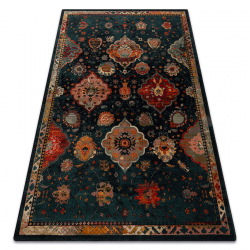 Wollteppich POLONIA Abrash orientalisch, Blumen marineblau