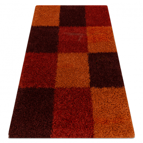 Tapis SUPERSHAGGY 6566/232 Carrés rouge / bordeau