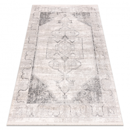 DISTIN 0107B gray / light grey / white modern carpet - Ornament, frame, vintage, fringes