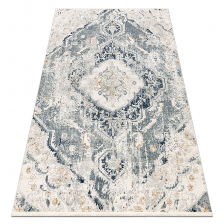 Tapis moderne DISTIN 0816A bleu / vert clair / blanc - Ornement, vintage, franges