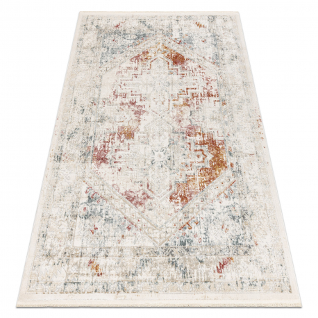 Tapis moderne DISTIN 0100B rose / poudre / blanc - Ornement, vintage, franges