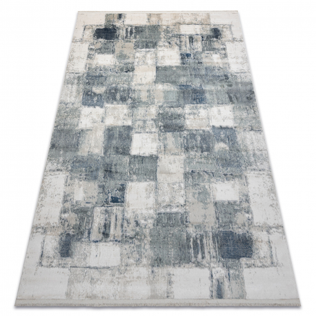 Tapis moderne DISTIN 0143A bleu marine / bleu / blanc - Géométrique, vintage, franges