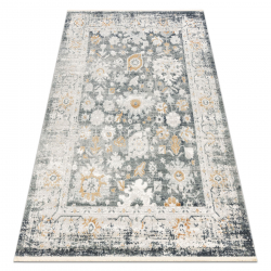 Tapis moderne DISTIN 0835A gris / gris clair / blanc - Ornement, cadre, vintage, franges