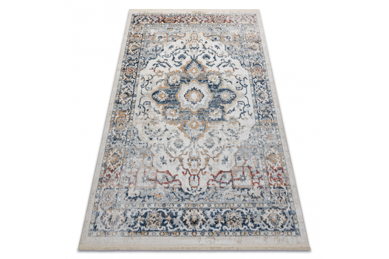 Dywan DISTIN 0834A granatowy / niebieski / żółty / terakota nowoczesny - Ornament, vintage, frędzle - Rozmiar : 140x190 cm