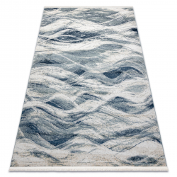 Tapis moderne DISTIN 0849A bleu marine / bleu / blanc - Vagues, vintage, franges