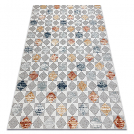 Carpet SAMPLE GARDEN Chenille A0956A Geometric cream / grey / orange