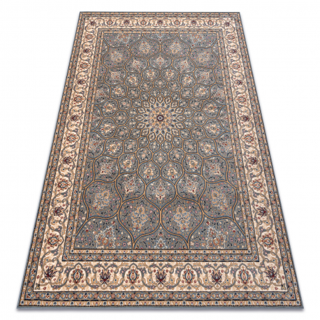 Teppich Wolle NAIN Rosette, Rahmen, 1180/51034 blau / beige
