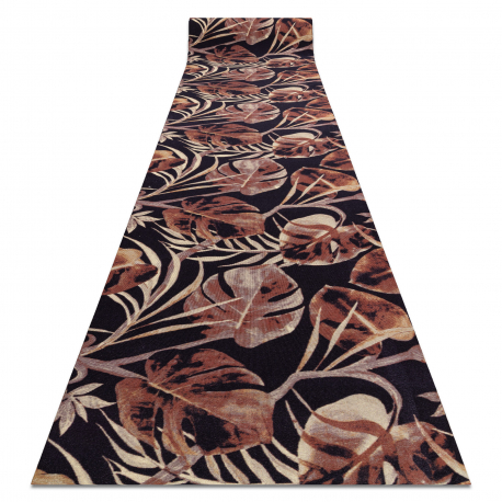 Alfombra de pasillo con refuerzo de goma DIGITAL - MONSTERA Hojas beige / rosa / negra 