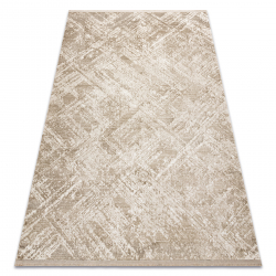 Tapis moderne DUKE 51541 beige - Géométrique, structuré, très doux, franges