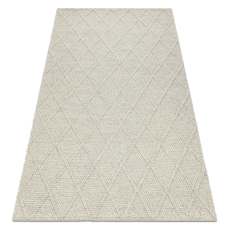 Wollteppich TAHAR 99001C beige - HANDGEWEBT Schlinge, Rauten, Boho