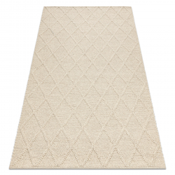 Wollteppich TAHAR 99001B Creme - HANDGEWEBT Schlinge, Rauten, Boho