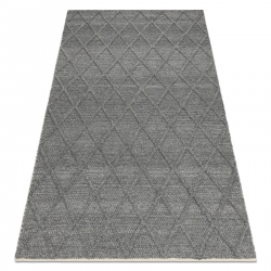 Tapis en laine TAHAR 99001K anthracite - TISSÉ MAIN boucle, losanges, bohème