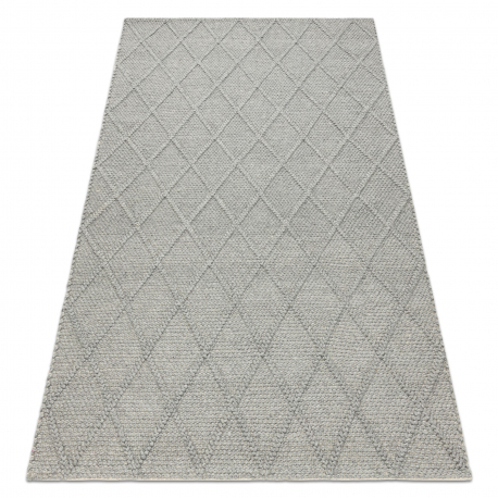 Tapis en laine TAHAR 99001G gris - TISSÉ MAIN boucle, losanges, bohème