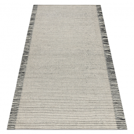 Tapis en laine TAHAR 99003F crème / gris - TISSÉ MAIN Lignes, franges 