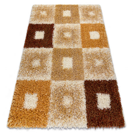 SHAGGY carpet 5005 Squares beige / brown