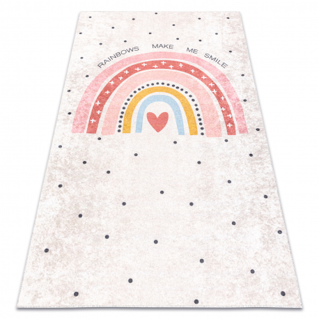 Alfombra lavable JUNIOR 51300.802 Arcoiris, puntos para niños antideslizante beige - PRODUCTO DE SEGUNDA CLASE