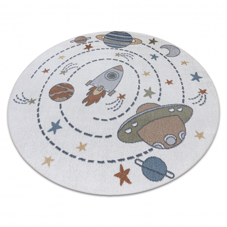 Teppich BONO 8288 Kreis Raum, Planeten creme / anthrazit - ZWEITKLASSIGES PRODUKT