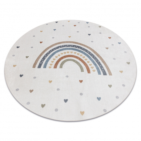 Tapis BONO 8302 cercle Arc-en-ciel, coeurs crème / marron - PRODUIT DE DEUXIÈME QUALITÉ