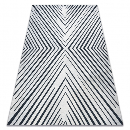 ANDRE 2381 pralna preproga Črte, geometrijski proti drsenju siva / črn - DRUGORAZREDNI IZDELEK