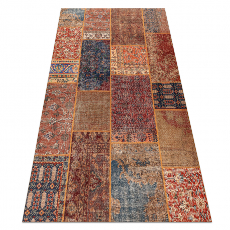 Carpet SAMPLE FLEXI AL 16G08-35HD Patchwork, oriental burgundy / terracotta / navy blue