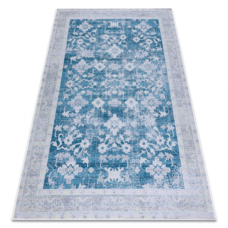 Teppich SAMPLE DUNE Rahmen, Ornament blau / grau