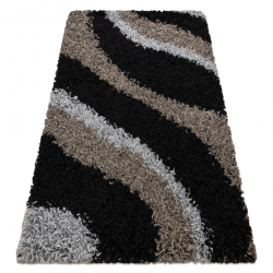 SHAGGY Teppich 1030 Wellen grau / schwarz