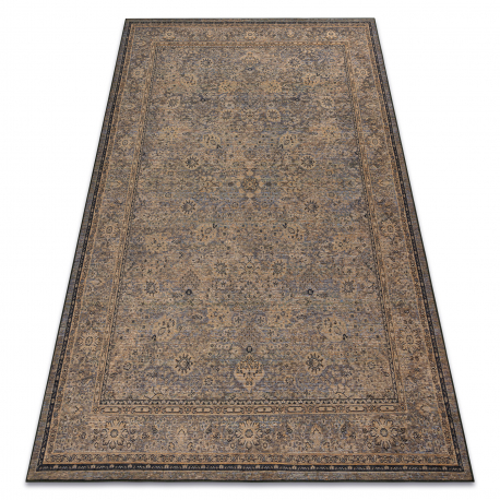 Wool carpet ANTIGUA 518 74 JG900 OSTA - Flowers, frame, flat-woven brown