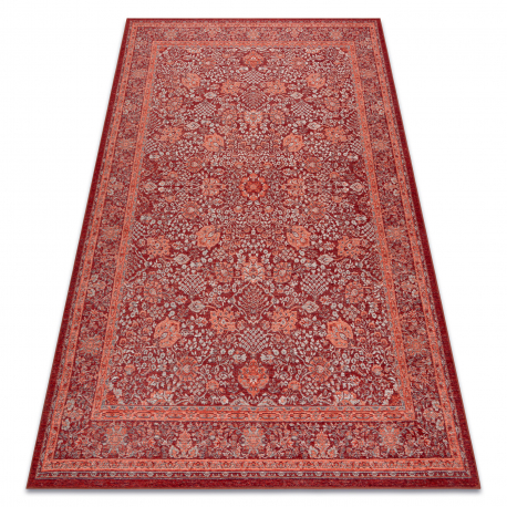 Wool carpet ANTIGUA 518 74 KA300 OSTA - Flowers, frame, flat-woven red 