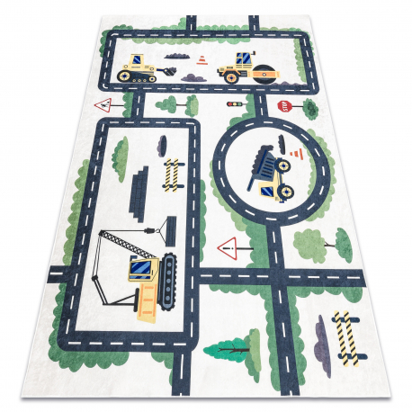 Alfombra lavable BAMBINO 2223 Calles, coches para niños antideslizante crema - PRODUCTO DE SEGUNDA CLASE