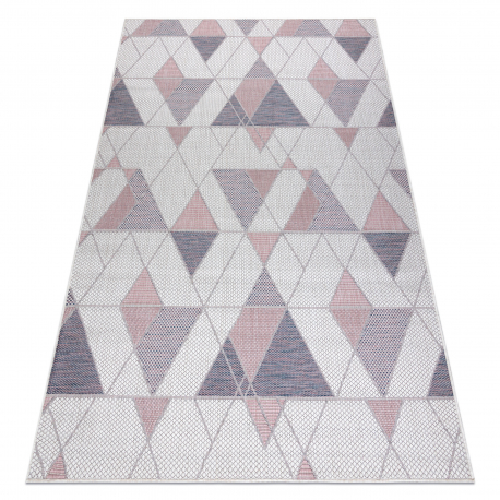 Tapis SIZAL SION Géométrique, Triangles 3006 tissé à plat ecru / rose - PRODUIT DE DEUXIÈME QUALITÉ