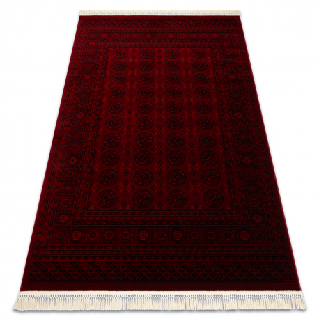 ORIENT 6889 preproga bordo / črna Buchara, okvir, orientalski, z resicami