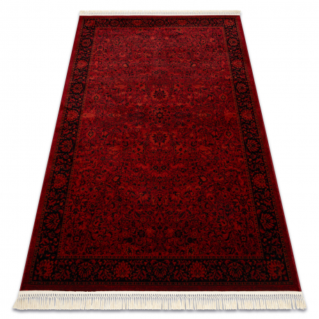 Tapis ORIENT 5125 bordeaux / noir Cadre, classique, ornement, à franges