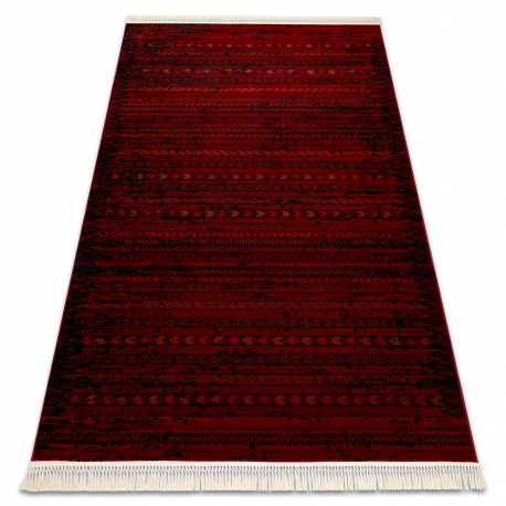 ORIENT 5820 carpet burgundy / black Oriental, stripes with fringes