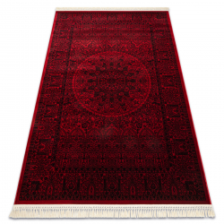 ORIENT 6039 carpet burgundy / black Frame, rosette, oriental, with fringes
