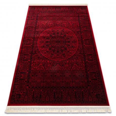 ORIENT 6039 Teppich burgund / schwarz Rahmen, Rosette, orientalisch, mit Fransen