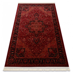 Tapete ORIENT Y307 bordeaux / preto Moldura, clássico, ornamento, com franjas