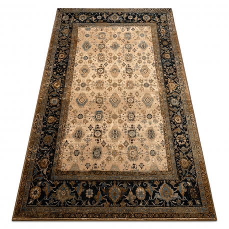 Wool carpet OMEGA AVILA Ornament frame cognac brown