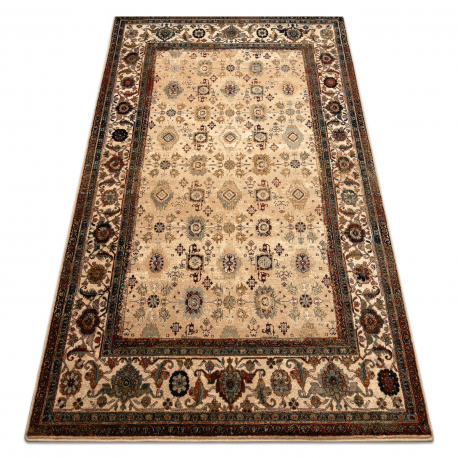 Wollteppich OMEGA AVILA Ornament Rahmen Sand beige