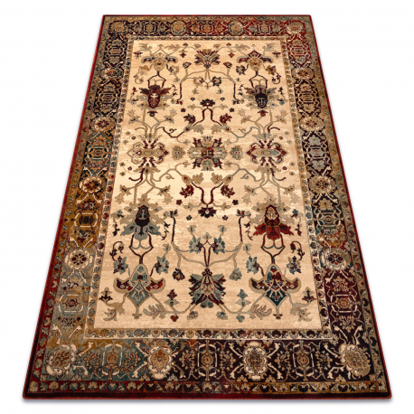 Wollteppich POLONIA BODRUM Ornament, Rahmen hell rubin