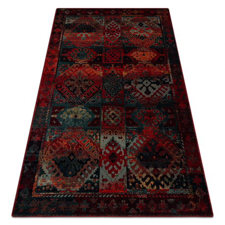 Wollteppich OMEGA AVAR Rahmen, Diamanten, orientalisch - rubin