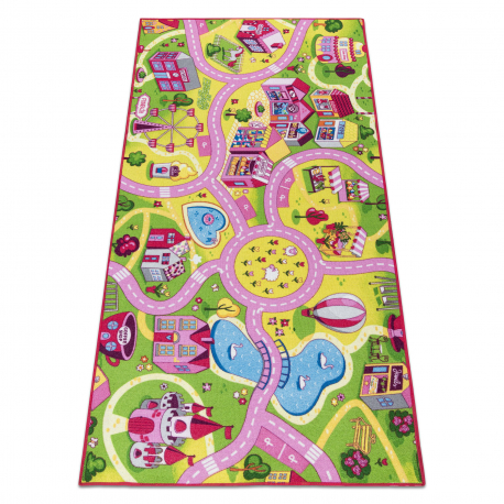 REBEL ROADS TEPPICH Sweet town 26 Süßigkeiten, rutschfest für Kinder - rosa / grün - ZWEITKLASSIGES PRODUKT