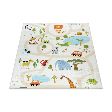 BAMBINO 1165 tapijt wasbaar Dierentuin voor kinderen antislip beige - TWEEDE-KLASSE PRODUCT