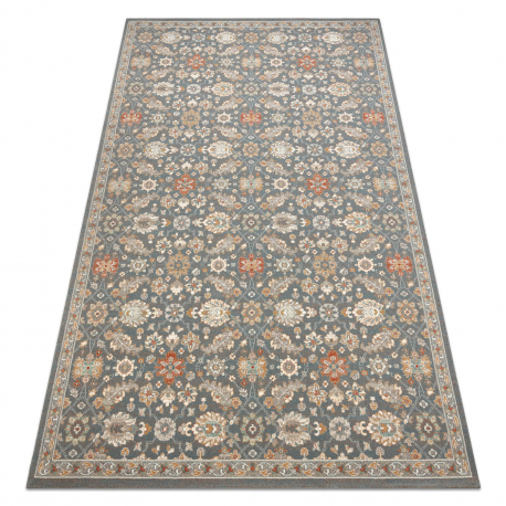 Tappeto in lana SOHO 477.07.LA500 OSTA - Fiori, cornice, naturale grigio / beige