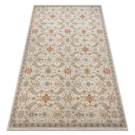 Wollteppich SOHO 477.07.LA110 OSTA - Blumen, Rahmen, natural beige / Terrakotta